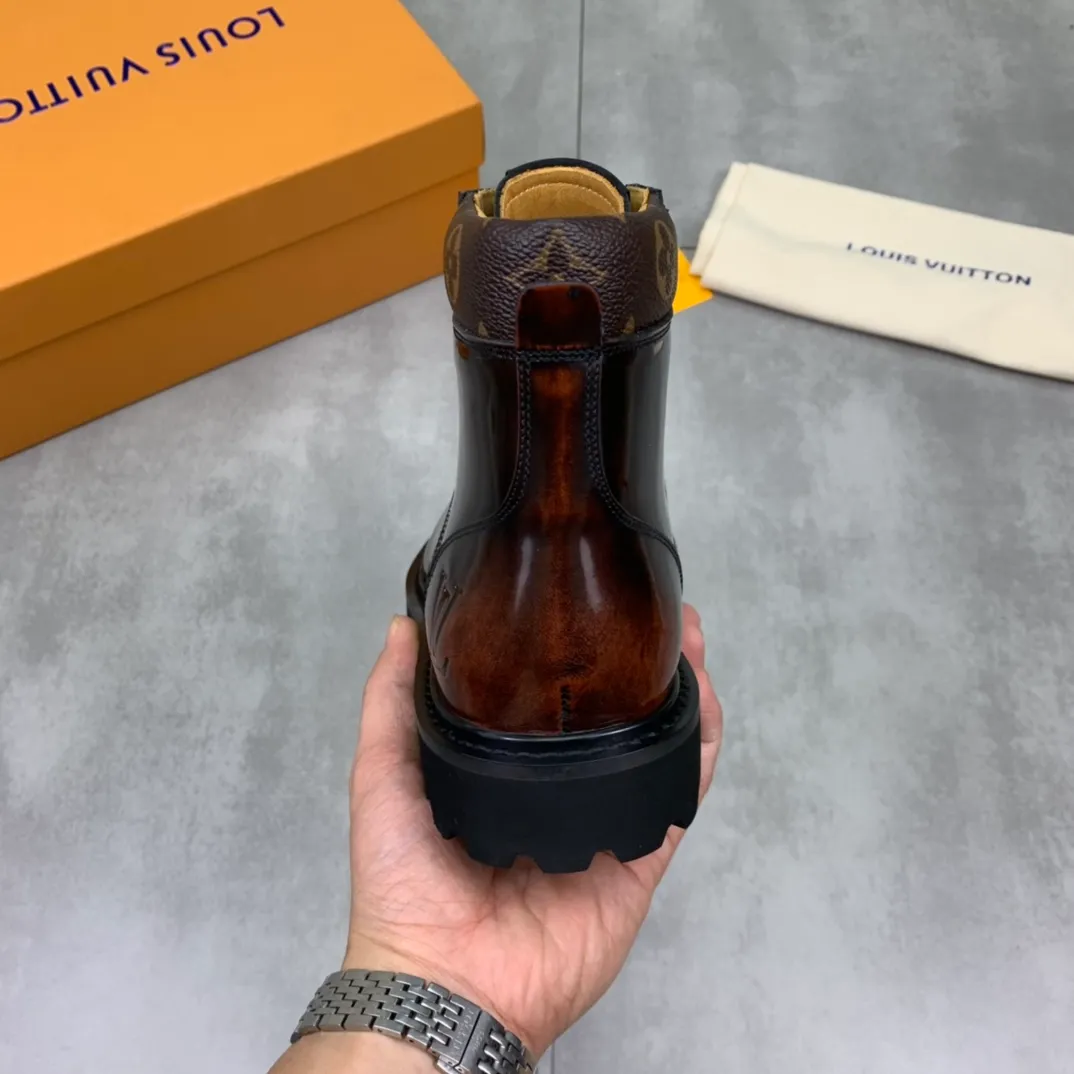 Men's men's shoes💰P620💰[New model]🆘Water-dyed cow lining LV Louis Vuitton business high-top leather shoes, made of original imported Italian 🇮🇹 open-edge bead-rubbed open-edge bead cowhide, full cowhide lining, carefully handmade by professional shoemakers, the original version is specially designed for wear-resistant outsole. Standard code 38-44 burgundy blue🉑️select